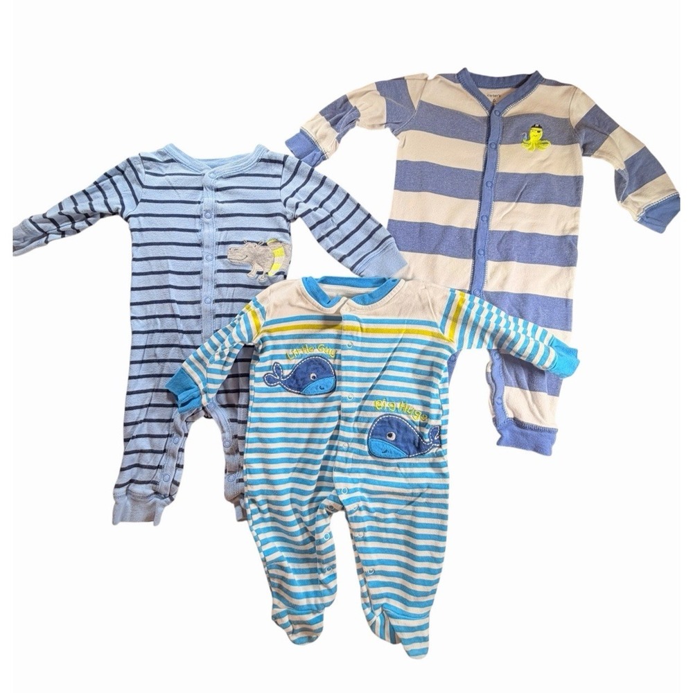 Baby Boy 6 Months Carter's Zip‎ Footed Sleeper Nautical Lot 3 Bundle